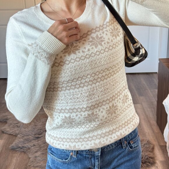 Talbots Nordic Sweater Soft Knit Scandi Cottagecore Winter Ivory Metallic XS - Picture 2 of 9
